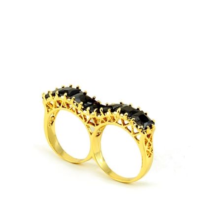 Anel Duplo Pedras Preto e Dourado