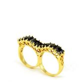 Anel Duplo Pedras Preto e Dourado